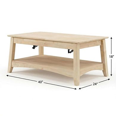 Unfinished Hardwood Coffee Table with Lift Top Storage and Durable Design