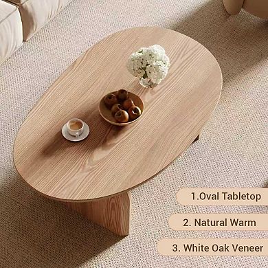Stylish Modern Oval Coffee Table - Durable Wood, Safe Rounded Edges, Easy Assembly