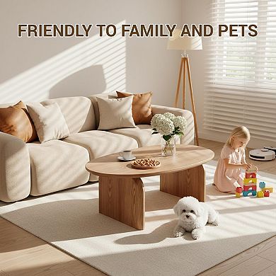 Stylish Modern Oval Coffee Table - Durable Wood, Safe Rounded Edges, Easy Assembly