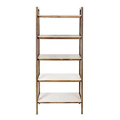 Ladder 5 Tier Open Bookcase with Wood Frame and White Top for Small Spaces