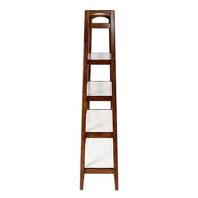 Ladder 5 Tier Open Bookcase with Wood Frame and White Top for Small Spaces