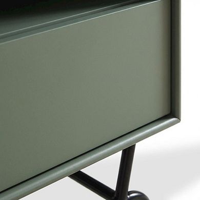Sage Green and Black Wooden TV Stand with Multi-Storage Compartments