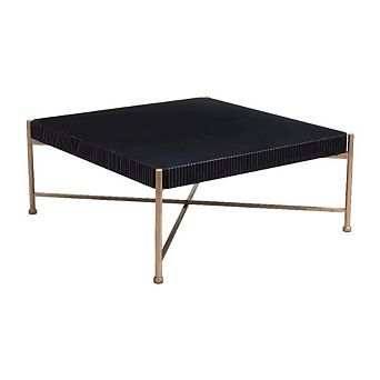 Black Square Coffee Table with Fir Wood Top and Steel Frame Modern Design
