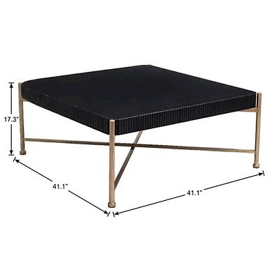 Black Square Coffee Table with Fir Wood Top and Steel Frame Modern Design