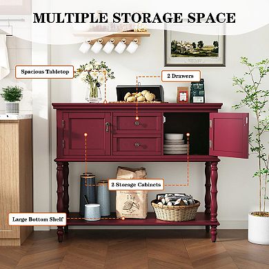 Rustic Console Table with 2 Drawers & 2 Doors, Vintage Style for Living Room, Hallway