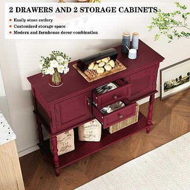 Rustic Console Table with 2 Drawers & 2 Doors, Vintage Style for Living Room, Hallway