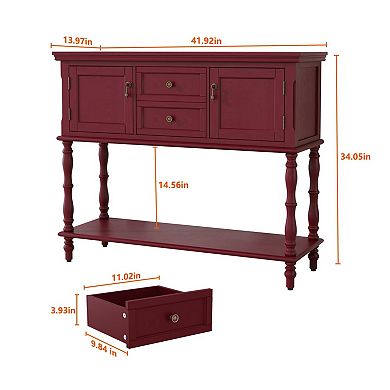 Rustic Console Table with 2 Drawers & 2 Doors, Vintage Style for Living Room, Hallway