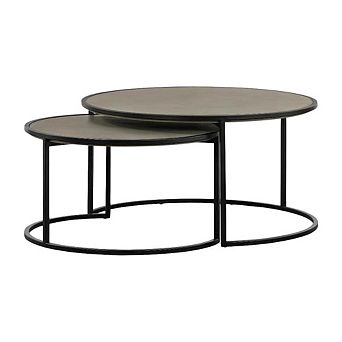 Concrete and Black Metal 2 pc Nesting Coffee Table Set with Modern Design
