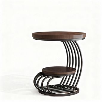 Rustic 2 tier Round End Table for Living Room or Bedroom