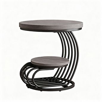 Rustic 2 tier Round End Table for Living Room or Bedroom