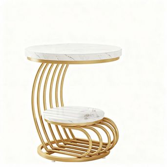 Rustic 2 tier Round End Table for Living Room or Bedroom