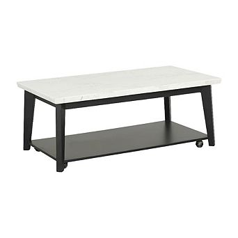 White Marble and Wood Coffee Table with Rectangle Top and Durable Build