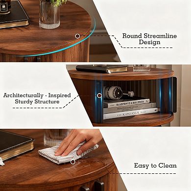 Mid-Century Walnut Side Table with Sliding Door