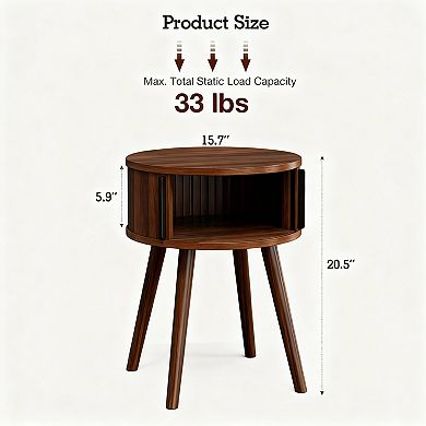 Mid-Century Walnut Side Table with Sliding Door