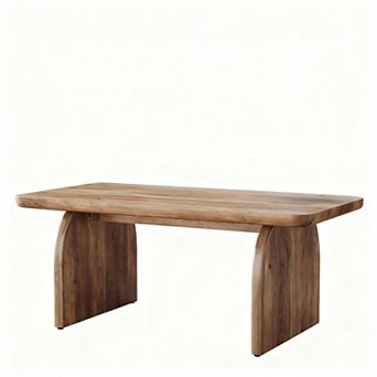 Wooden Farmhouse Coffee Table with Sturdy Base & Rounded Corners