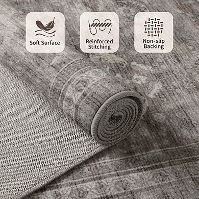 Area Rug 5x7 Grey Vintage Boho Washable Rug