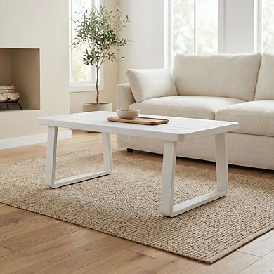 White Aluminum Coffee Table with Modern Rectangle Top and Durable Frame