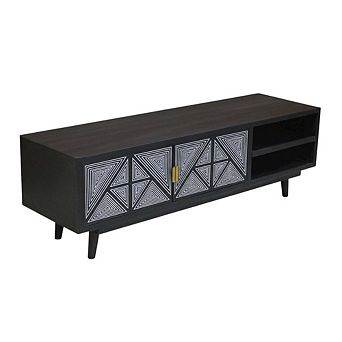 Black Art Deco TV Stand with 2 Doors and Engineered Wood Construction