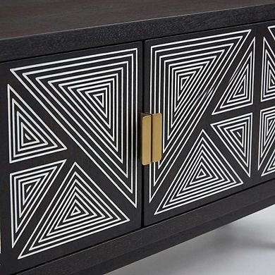Black Art Deco TV Stand with 2 Doors and Engineered Wood Construction