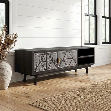 Black Art Deco TV Stand with 2 Doors and Engineered Wood Construction