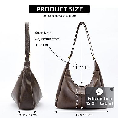 Soft PU Leather Slouchy Tote for Women - Stylish, Adjustable, Vegan
