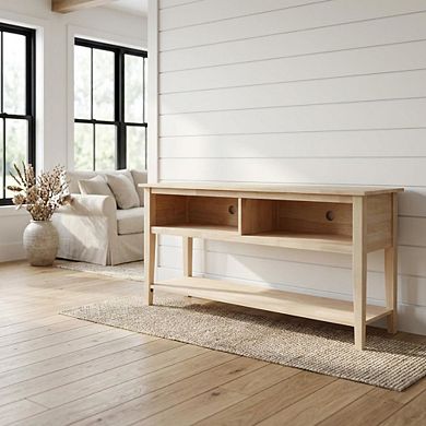 Unfinished Hardwood TV Stand with Spacious Surface for Modern Living