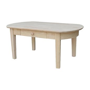 Unfinished Hardwood Oval Coffee Table with Care Instructions and Solid Build
