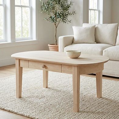 Unfinished Hardwood Oval Coffee Table with Care Instructions and Solid Build