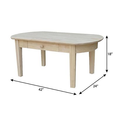 Unfinished Hardwood Oval Coffee Table with Care Instructions and Solid Build