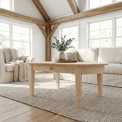 Unfinished Hardwood Oval Coffee Table with Care Instructions and Solid Build