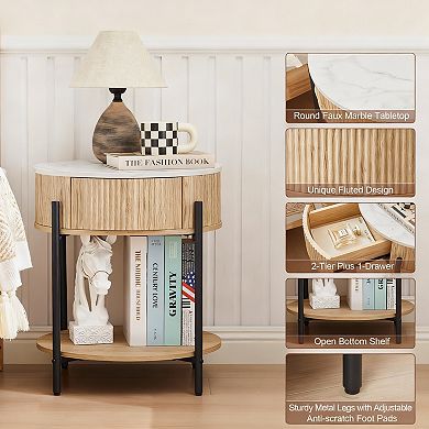 Living room with double-layer faux marble wooden side table; decorative table
