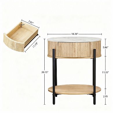 Living room with double-layer faux marble wooden side table; decorative table