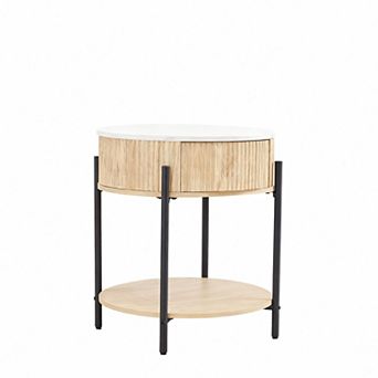 Living room with double-layer faux marble wooden side table; decorative table