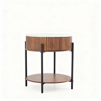 Living room with double-layer faux marble wooden side table; decorative table