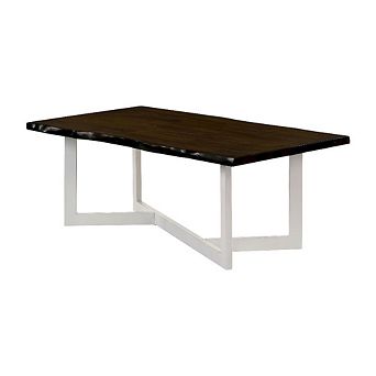Brown Rubber Wood Coffee Table with Iron Frame and Contemporary Design