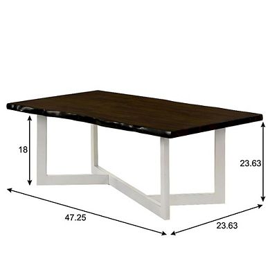 Brown Rubber Wood Coffee Table with Iron Frame and Contemporary Design