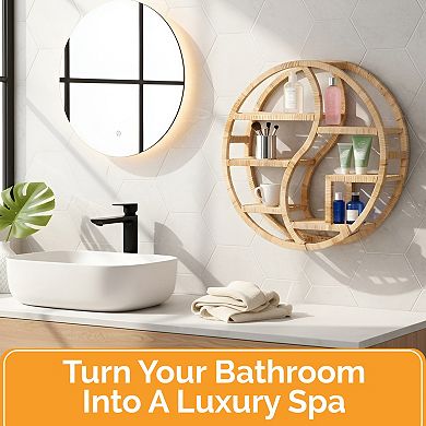 Vintiquewise Round Wall Shelf with 3-Tier Wooden Display Sections Boho Circle Hanging Shelf