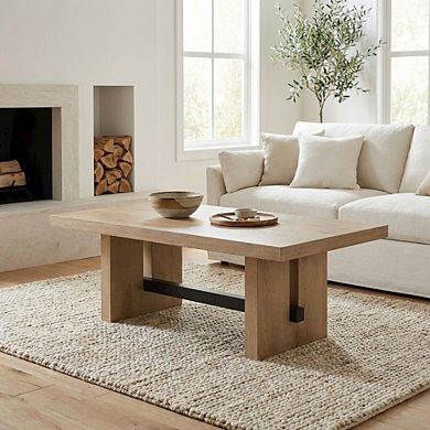 Brown Coffee Table with MDF Top Rubberwood Frame and Iron Legs