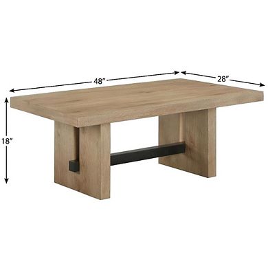 Brown Coffee Table with MDF Top Rubberwood Frame and Iron Legs