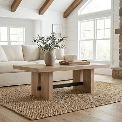 Brown Coffee Table with MDF Top Rubberwood Frame and Iron Legs