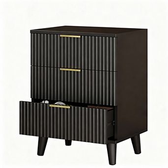 Three-drawer wood grain bedside table with charging station