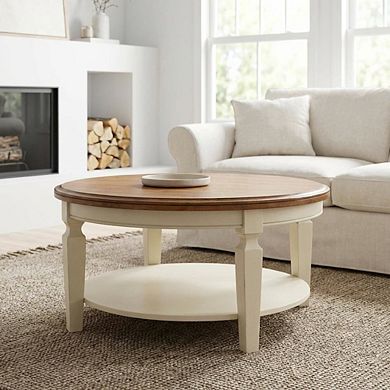 Hickory Shell Round Coffee Table with Parawood Top and Durable Construction