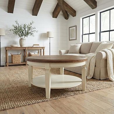 Hickory Shell Round Coffee Table with Parawood Top and Durable Construction