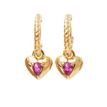 Belinda Jewelz 18k Gold Plated Vermeil Ruby Heart Dangle Huggie Hoops