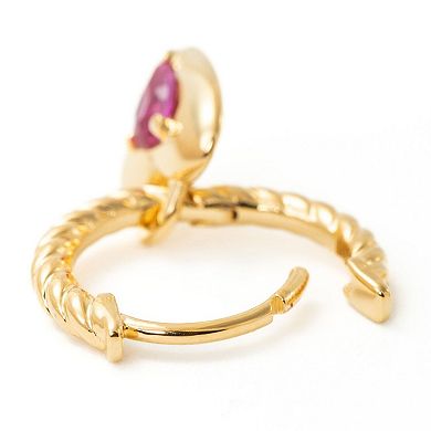 Belinda Jewelz 18k Gold Plated Vermeil Ruby Heart Dangle Huggie Hoops