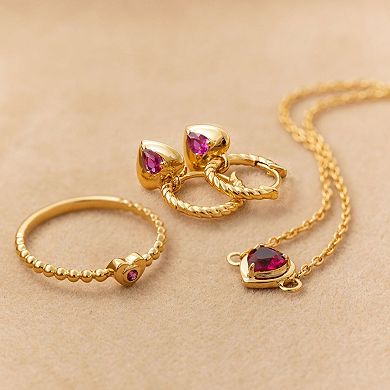 Belinda Jewelz 18k Gold Plated Vermeil Ruby Heart Dangle Huggie Hoops