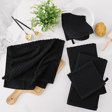 Soft & Durable Cotton Kitchen Towels - 8 Pack - 12x12 & 15x25 Inches - Quick Dry - Hanging Loops