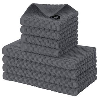 Soft & Durable Cotton Kitchen Towels - 8 Pack - 12x12 & 15x25 in - Quick Dry - Hanging Loops