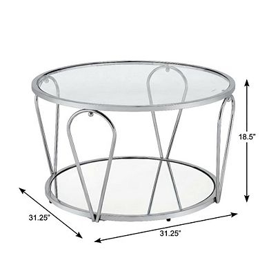 Gray Metal 1-Shelf Coffee Table with Tempered Glass and Mirror Accents