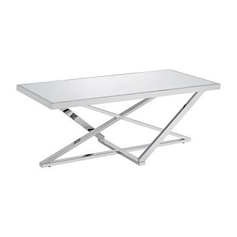 Silver Metal Coffee Table with Mirror Top and Sturdy Steel Frame for Living Room